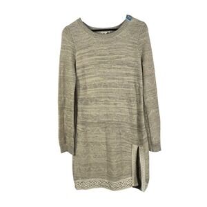 Hem & Thread Speckled Knit Sweater Dress Cream Beige Crochet Trim‎ Size Small